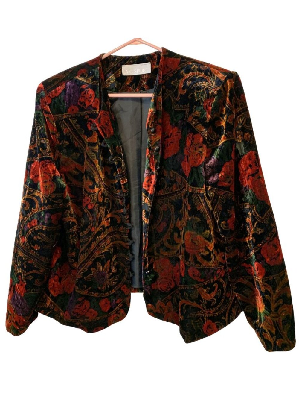 A.C. Sport 20W Velvet Floral Paisley Jacket Artwear Boho Tapestry Blazer